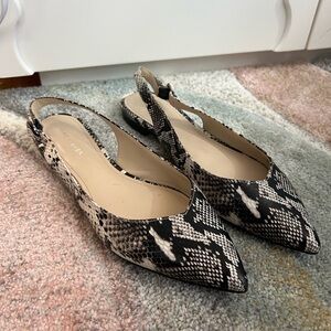 Marc Fisher Snakeskin Pattern Pointed Toe Slingback Flats Women’s 8